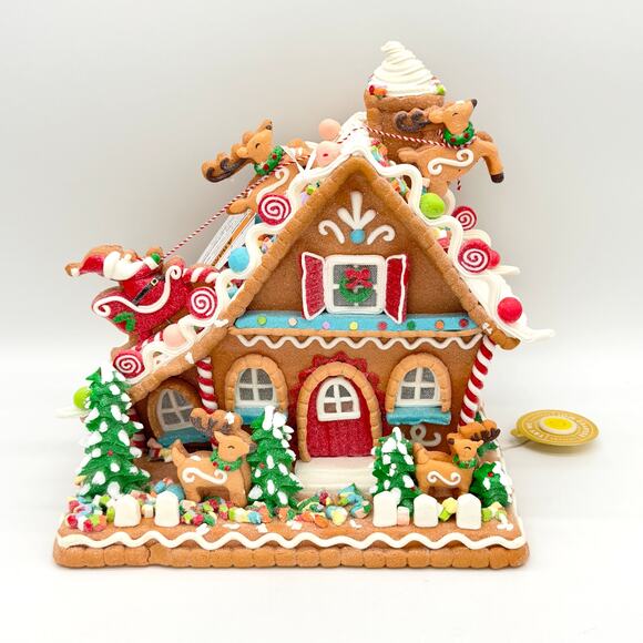 Santa’s Arrival LED Gingerbread House Santa & Reindeer Roof Sugarplum Dreams NEW - Picture 9 of 9